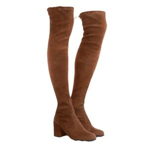 Stuart Weitzman Tieland Over The Knee Suede Boots Brown Block Heel Size 8.5 B